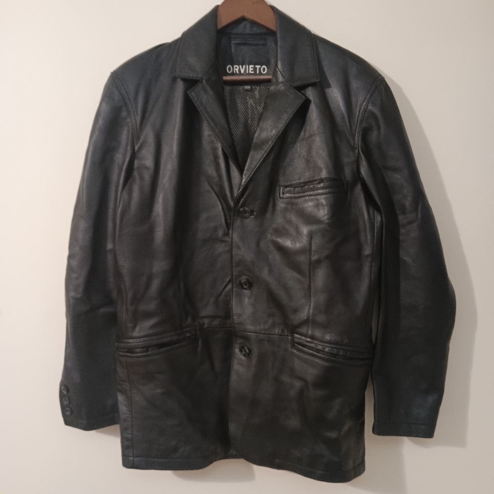 ORVIETO Men Black Leather Jacket Coat Size M
